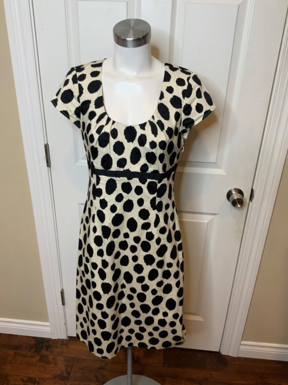 Boden Cream Black Animal Print Cap Sleeve Dress, Size 6L